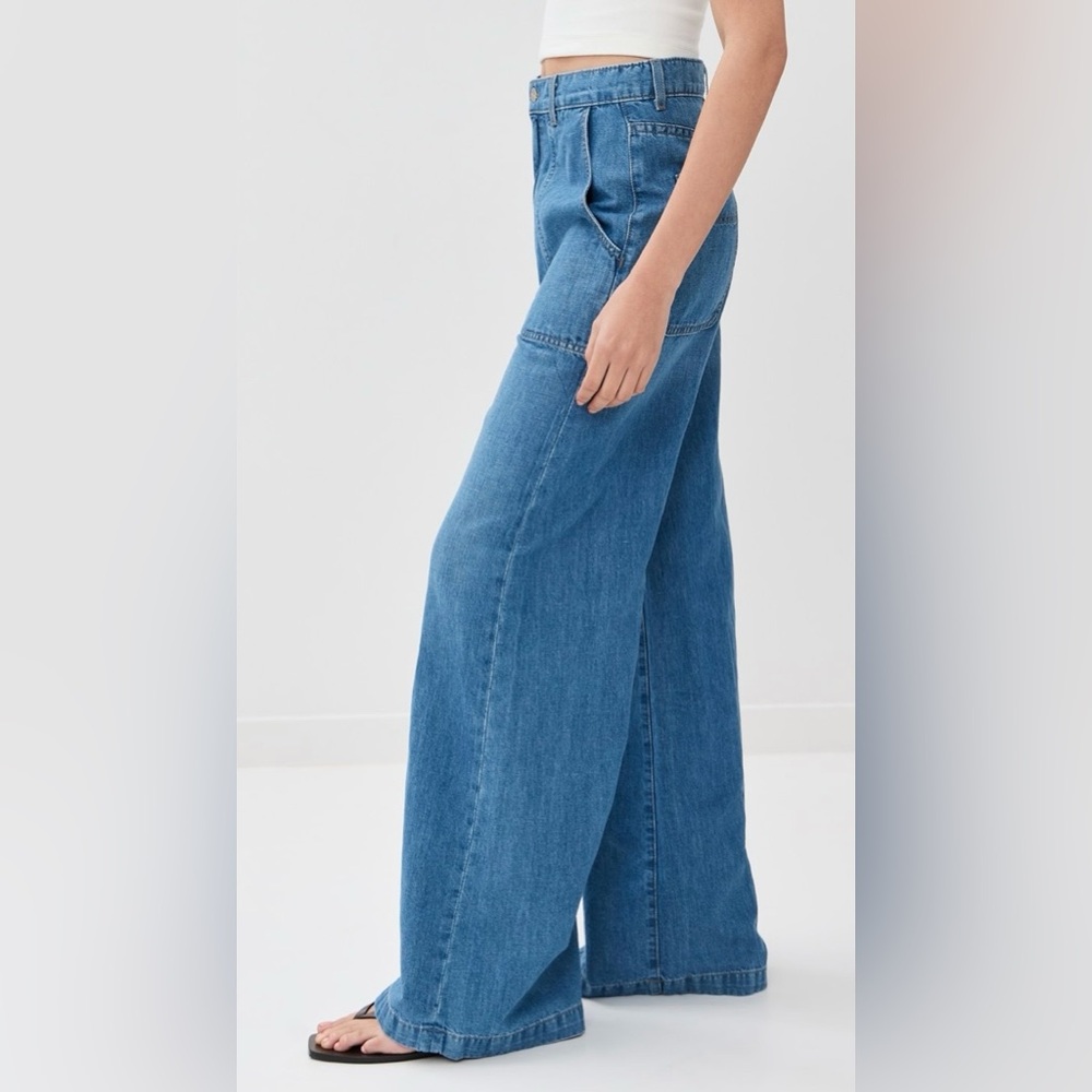 New TWP Mecox beach wide leg linen blend jeans in vintage wash - Picture 5 of 12